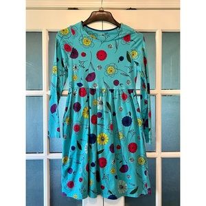 ✨EUC✨ LANDS’S END GIRLS LONG SLEEVE BLUE FLORAL SWING DRESS 💙🌻